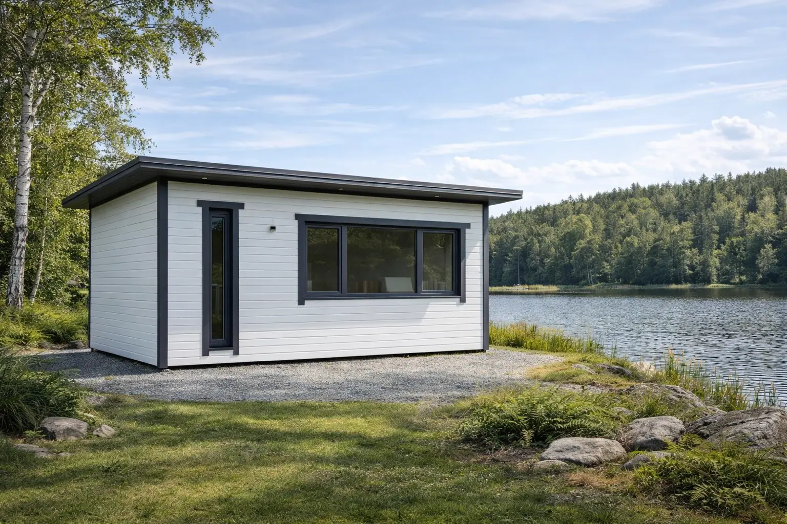 Saunamaja ehitus järve ääres – kaasaegne puitkonstruktsiooniga saunamaja